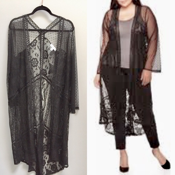 NEW nwt Boutique kimono long jacket lace boho cardigan plus size spring summer - Picture 1 of 7